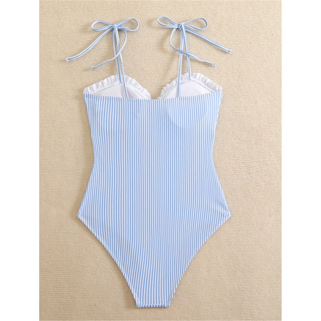 S - XL Neuer, sexy, gestreifter, geraffter, trägerloser Damen-Badeanzug, einteiliger Badeanzug, Damen-Monokini, gepolsterter Badeanzug, Badebekleidung, Schwimmanzug V6949 – Detail 11