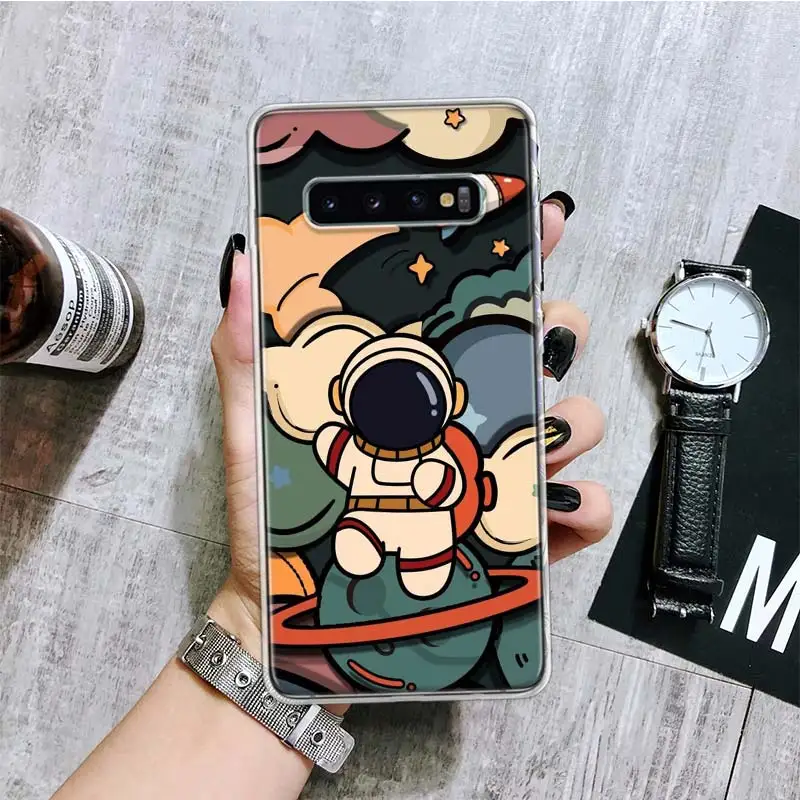 Cartoon Planet Astronaut Star Rocket Phone Case For Samsung Galaxy S24 S23 S22 S21 S20 Ultra S20 FE S10 Plus S9 S8 + Fundas Cove