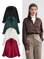 HH Women's Casual Shirts Solid Turn-Down Collar Long Sleeves Single Breasted Female Spring New Fashion Chic Loose Blouses