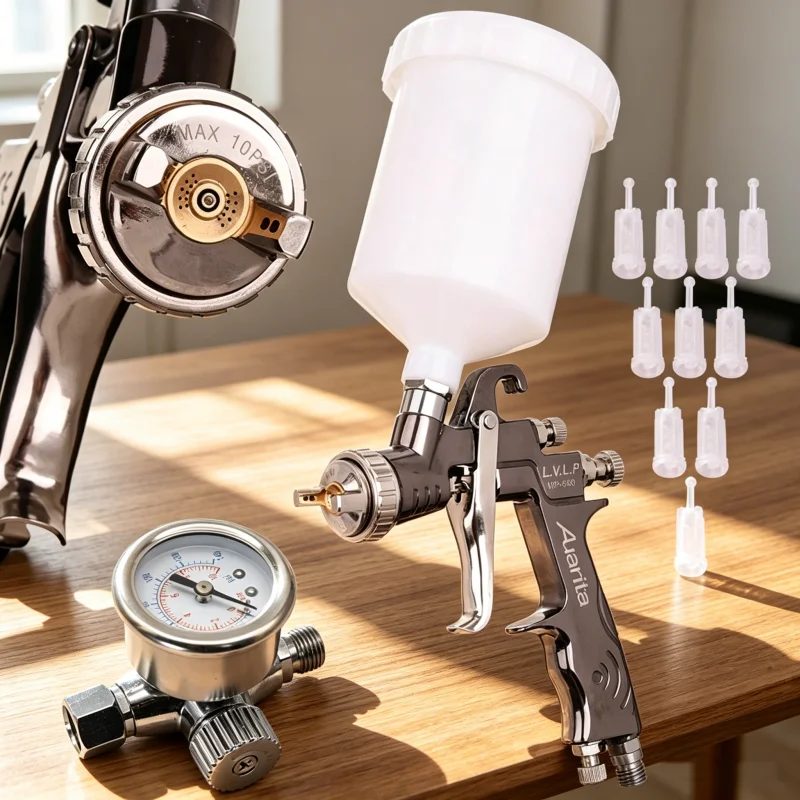 

Комплект краскопульта MP-500 LVLP с манометром и фильтрами, сопло 1,3 мм, гравитационная подача краски