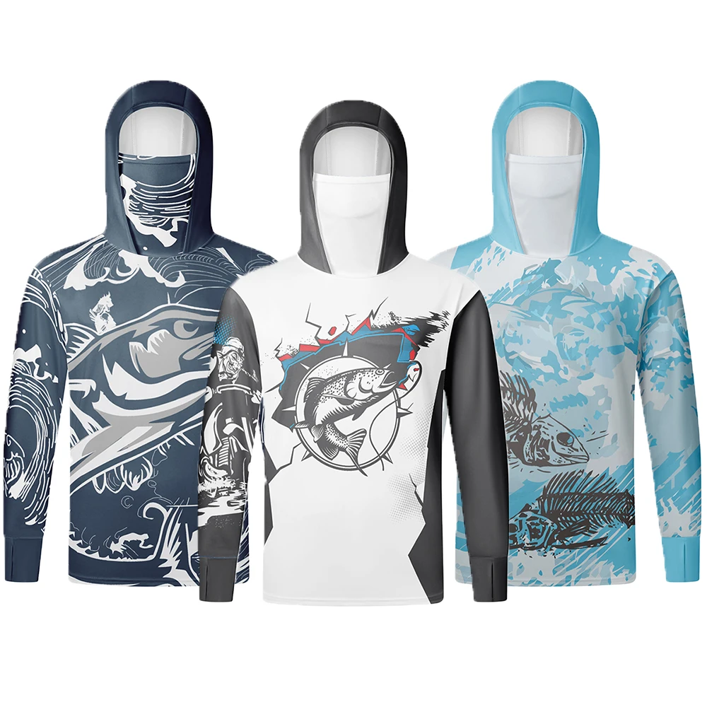 

Hoodie mask Long Sleeve Fishing for Men Anti-UV Sun Protection Clothes Fish Shirt Jersey UPF 50 + New