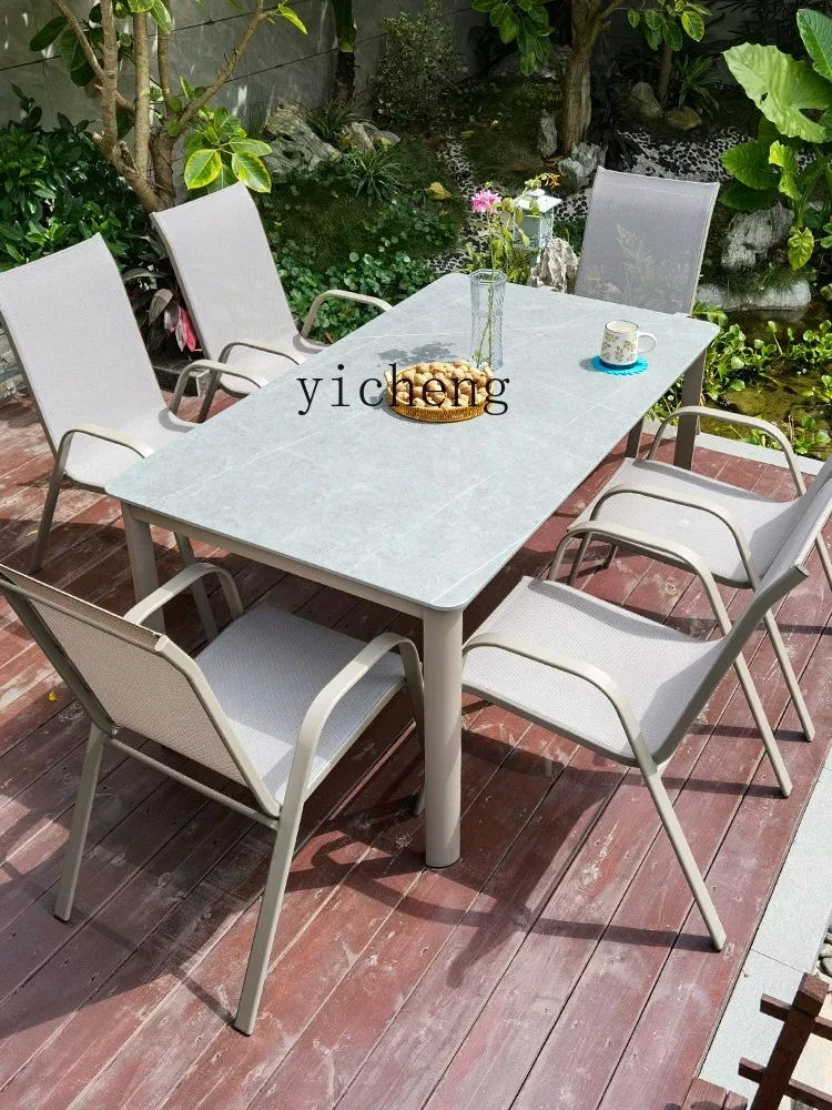 

Outdoor Nordic Table and Chair Courtyard Leisure Stone Plate Terrace Balcony Rain-Proof Combination