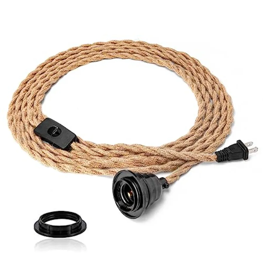

Plug in Pendant Light Cord - 15Feet Industrial Hanging Light Kit, Hanging Lights with Plug in Cord With 15Feet Hemp Rope, Hangi