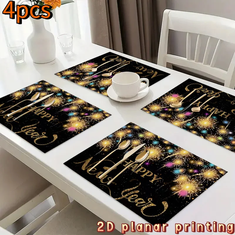 

VIKAMA 4/6/8/10 PCS New Year themed lace placemats, high-end light luxury kitchen dining table mats holiday decorations