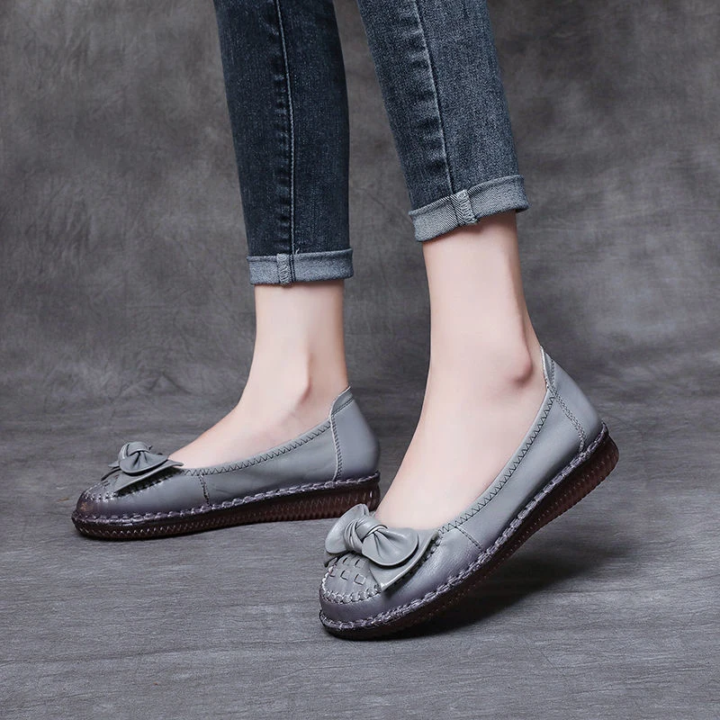 Fashion New Spring Women Loafers Ladies Genuine Leather Soft Moccasin Woman Retro Butterfly-know Flower Summer Ballet Flats