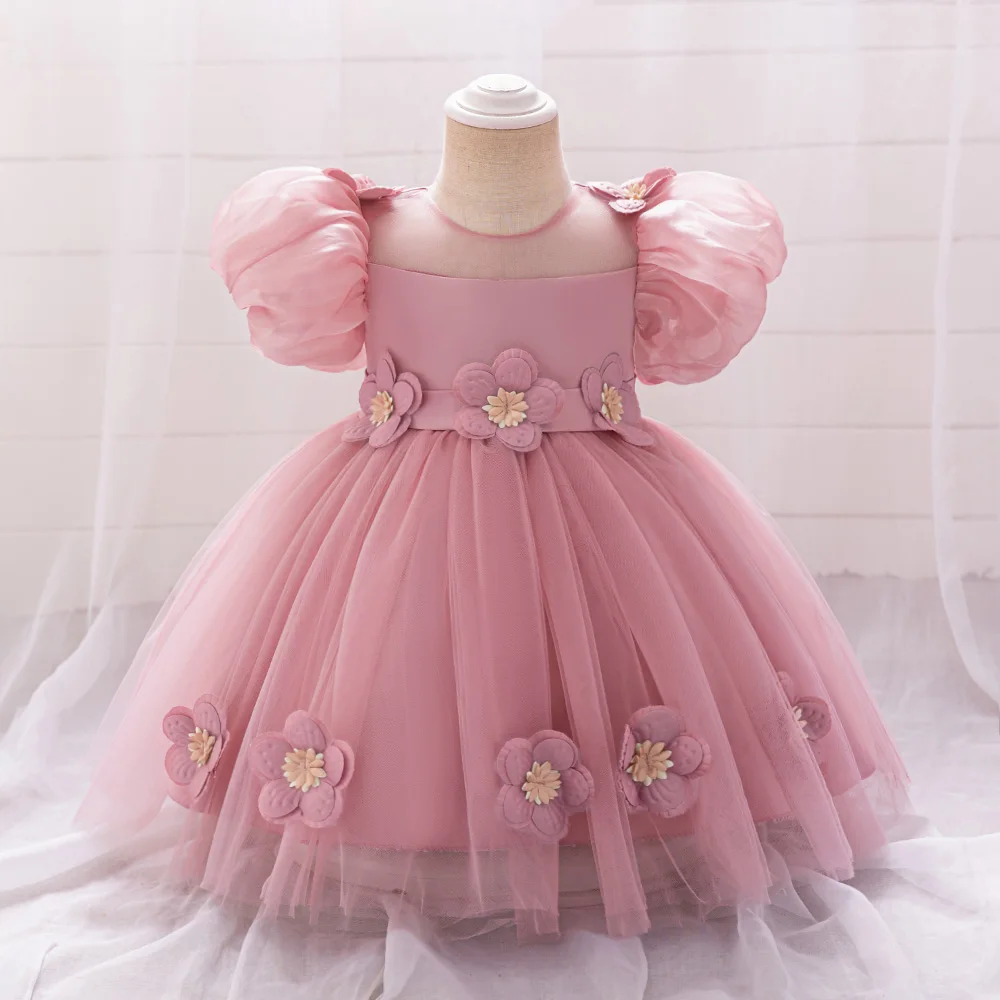 Wedding Bridesmaid Party Dresses For Girl Baby Floral Princess Gown Kids Fluffy Birthday Tutu Dress Toddler Daily Holiday Wear