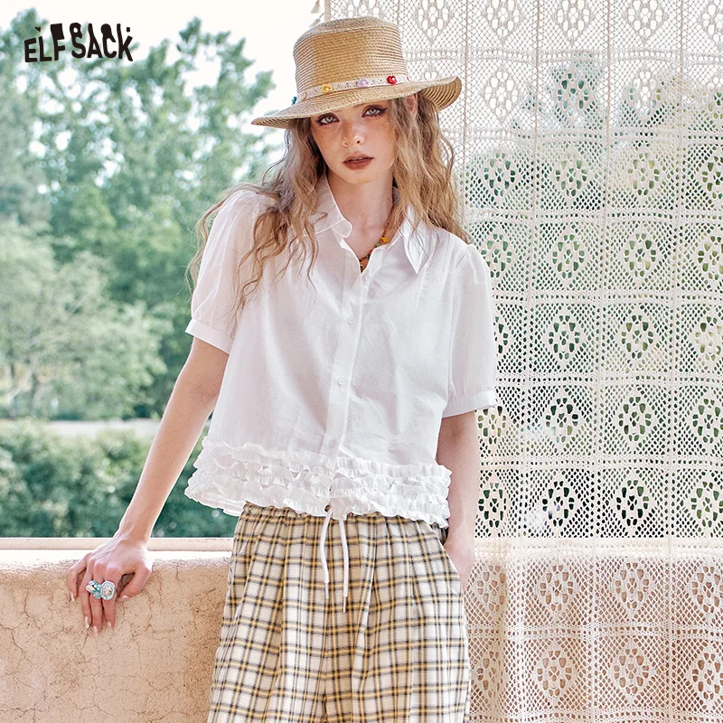 ELFSACK 2025 Summer New Arrivals Bubble Sleeve Chic Shirt For Women