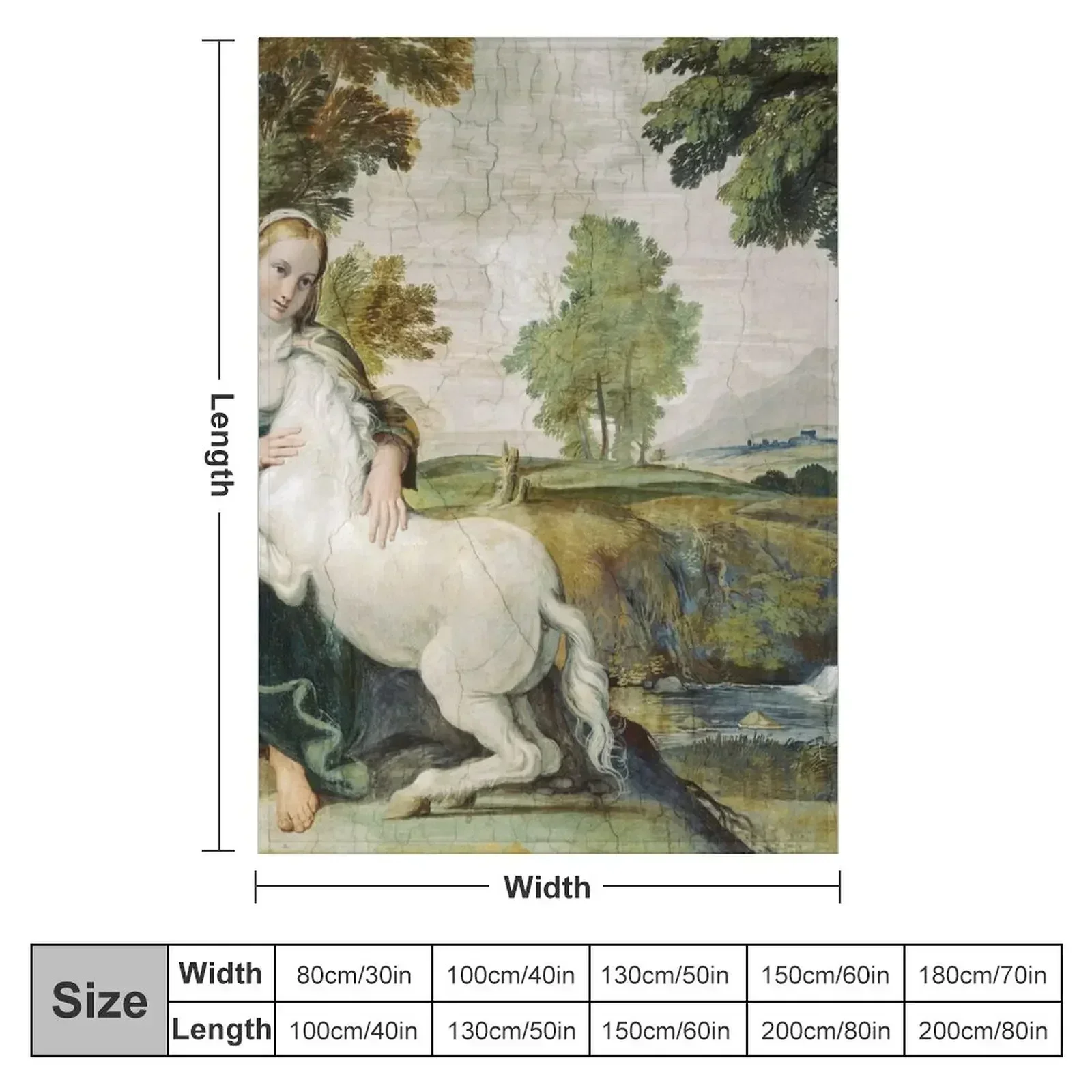 THE MAIDEN AND THE UNICORN IN LANDSCAPE Throw Blanket couch cozy soft plush fuzzy picnic outdoor blanket