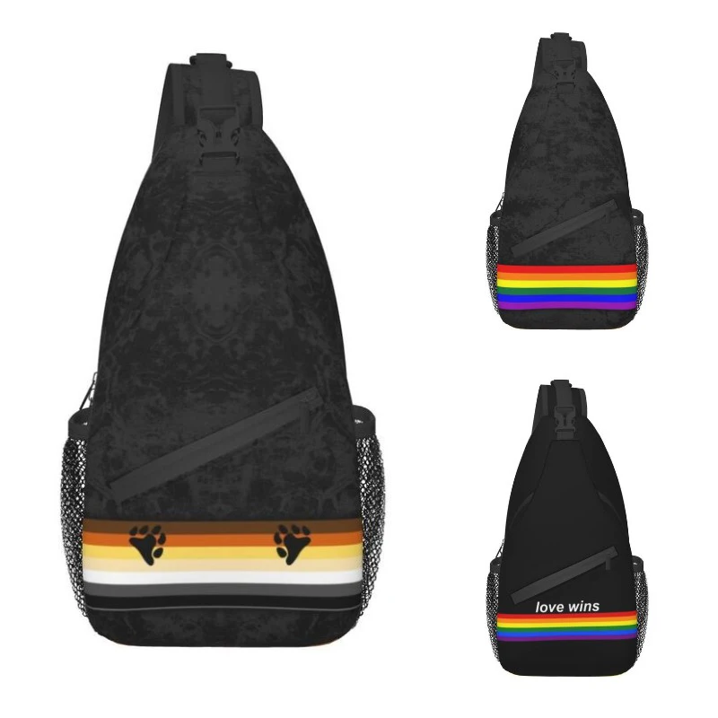 

Distressed Gay Bear Pride Flag Stripe Sling Bags Fashion LGBT GLBT Lesbian Shoulder Crossbody Chest Backpack Traveling Daypack