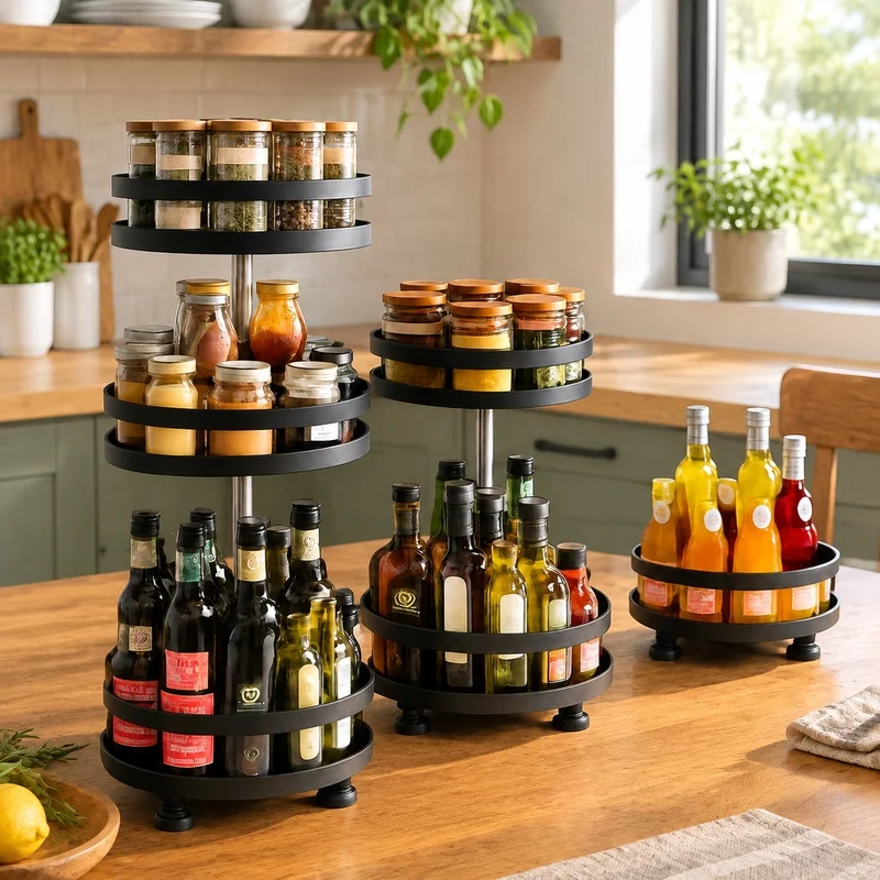 Rotating 360-Degree Spice Rack Turntable for Organized Kitchen Storage and Convenience