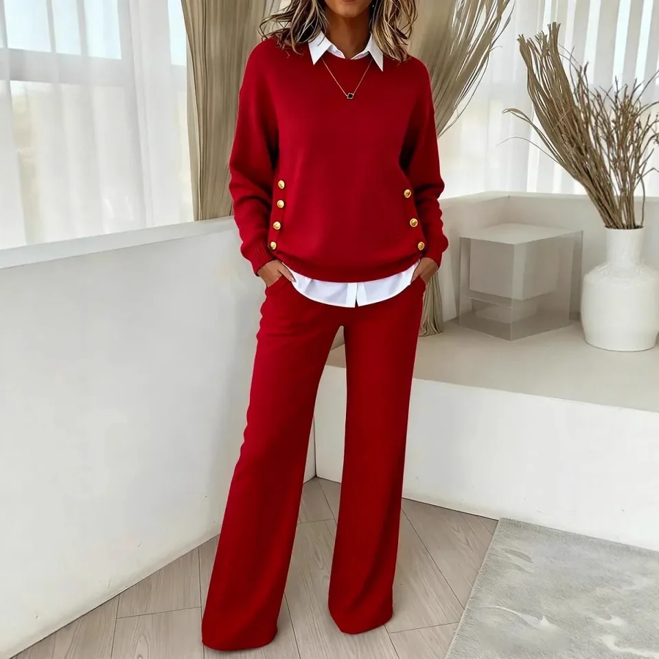 

2026 Independent Station Cross-Border European And American Amazon Fashion Button Decoration Fake Two-Piece Set