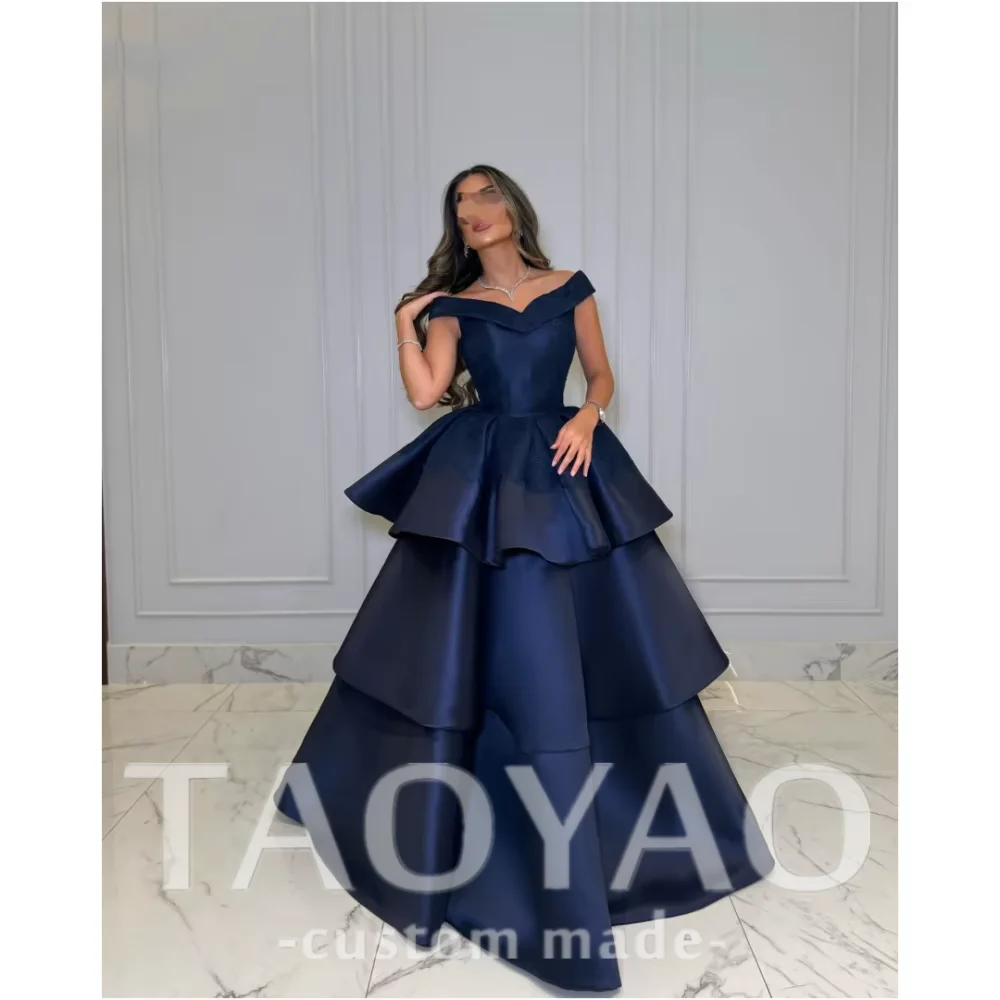 

Customized Evening Dress V-Neck 2025 Off the Shoulder robes de soirée Sleeveless Satin Evening Dresses A-line Robe De Soriee