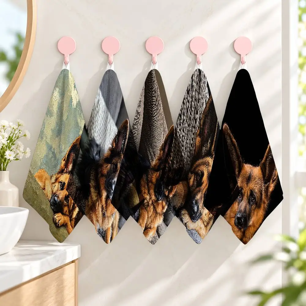 German Shepherd Dog Patterned Small Towel 25x30cm Polyester Cotton Hand Towel For Bathroom Kitchen Washcloth