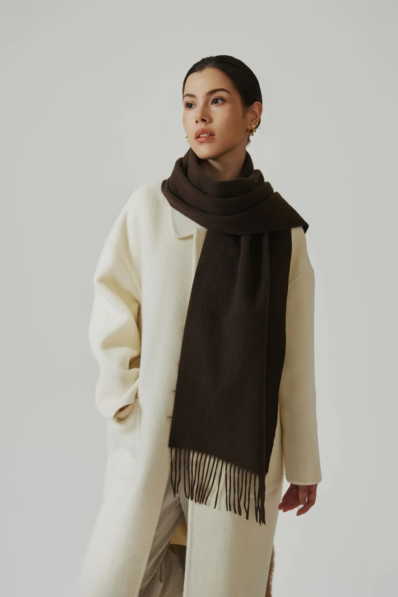 100% Wool Solid Color Scarf Winter High-Quality Tassel Shawl Minimalist Warm Long Wrap for Women & Men【Colors】