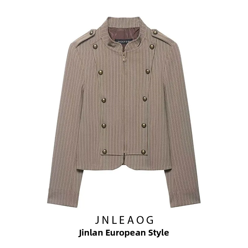 

Fashionable Slim Fit Striped Suit Jacket for Women Spring New Arrival JNLEAOG Polyester Long Sleeve round Neck Zipper Closure