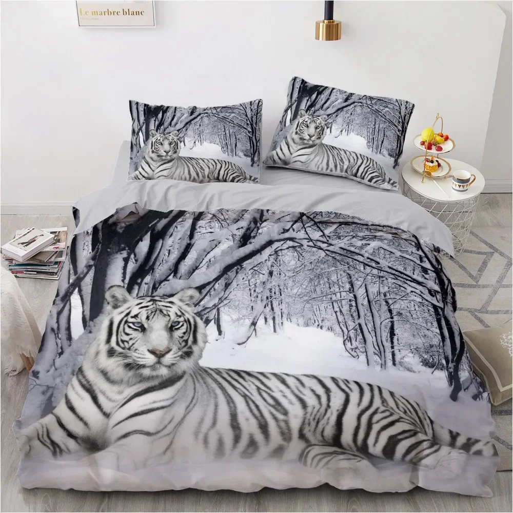 Set biancheria da letto 3D Set copripiumino copripiumino nero Copripiumino Federa King Queen Size Copripiumino in poliestere stampato tigre animale