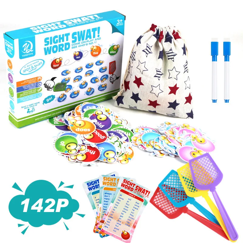 

Children's board game toy crazy fly swatter and word game with storage bag vocabulary card