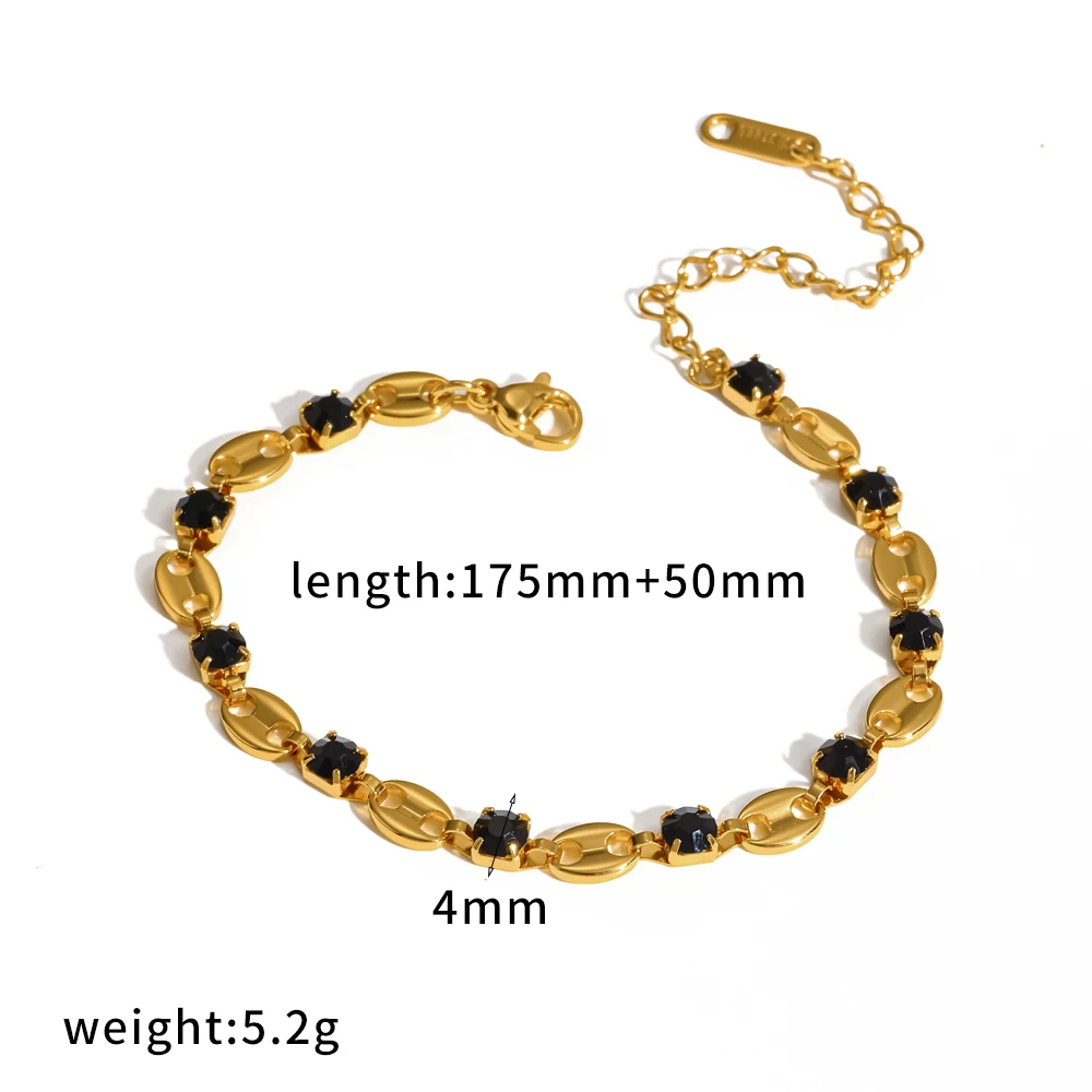18K vergoldetes Edelstahl-Armband mit Zirkonia-Steinen in Krallenfassung, geometrisches Design, exquisite Kette, Schmuckgeschenk für Partys, Verkaufsschlager – Detail 6