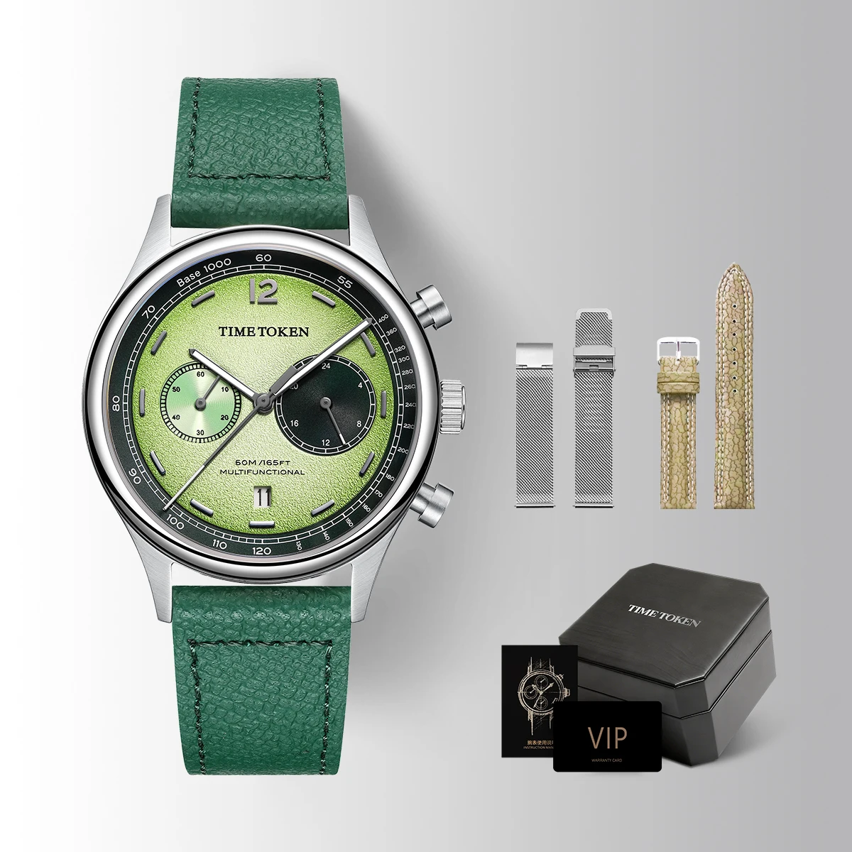 

TIME TOKEN Men's Chronograph Quartz Watch Sapphire Glass 50M Waterproof Luminous Date Stainless Steel Case Multifunctional Wrist