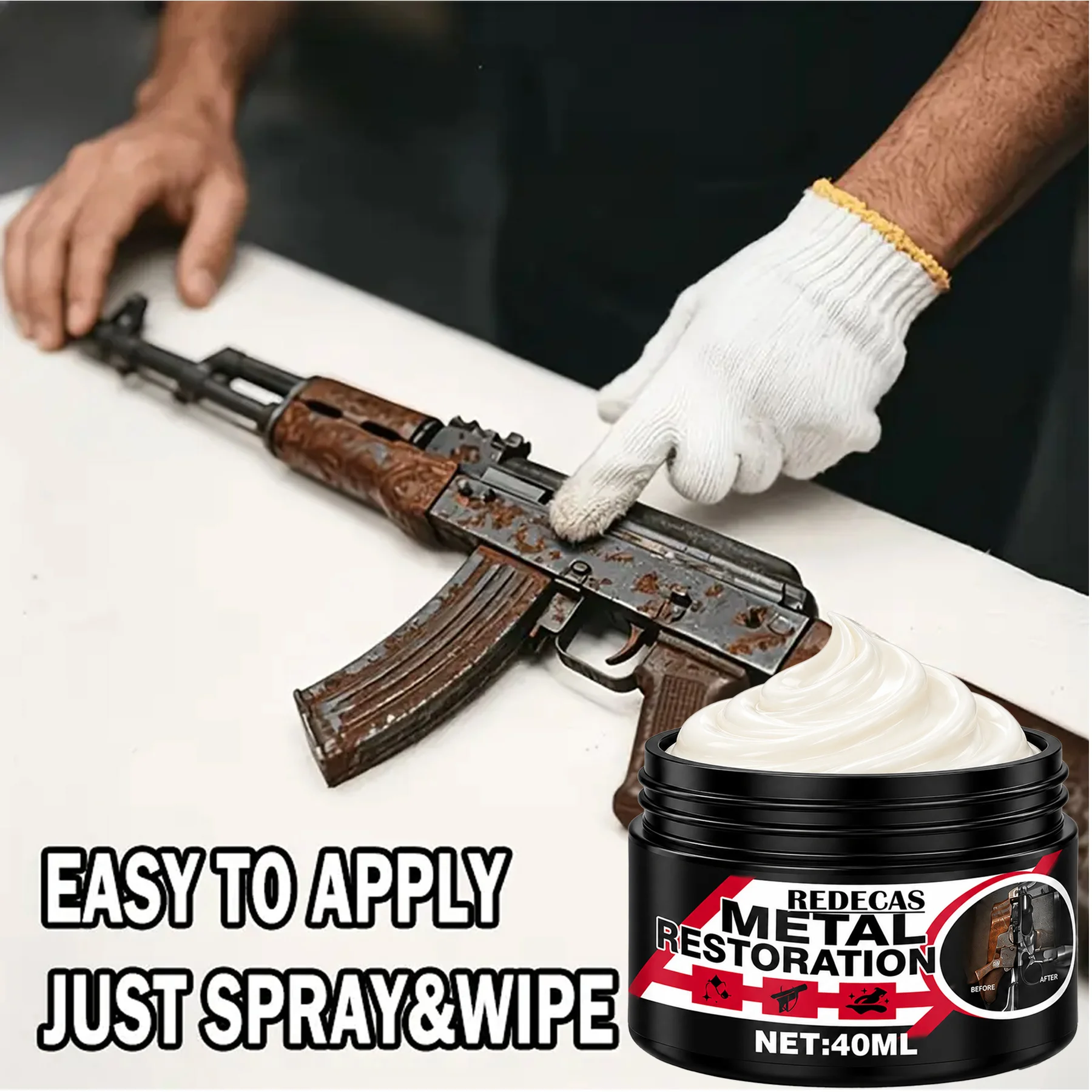 Rust Remover Paste with Sponge, Restore & Polish Rusted Metal, Prevent Re-Rust, Extend Service Life, for Hunting Use