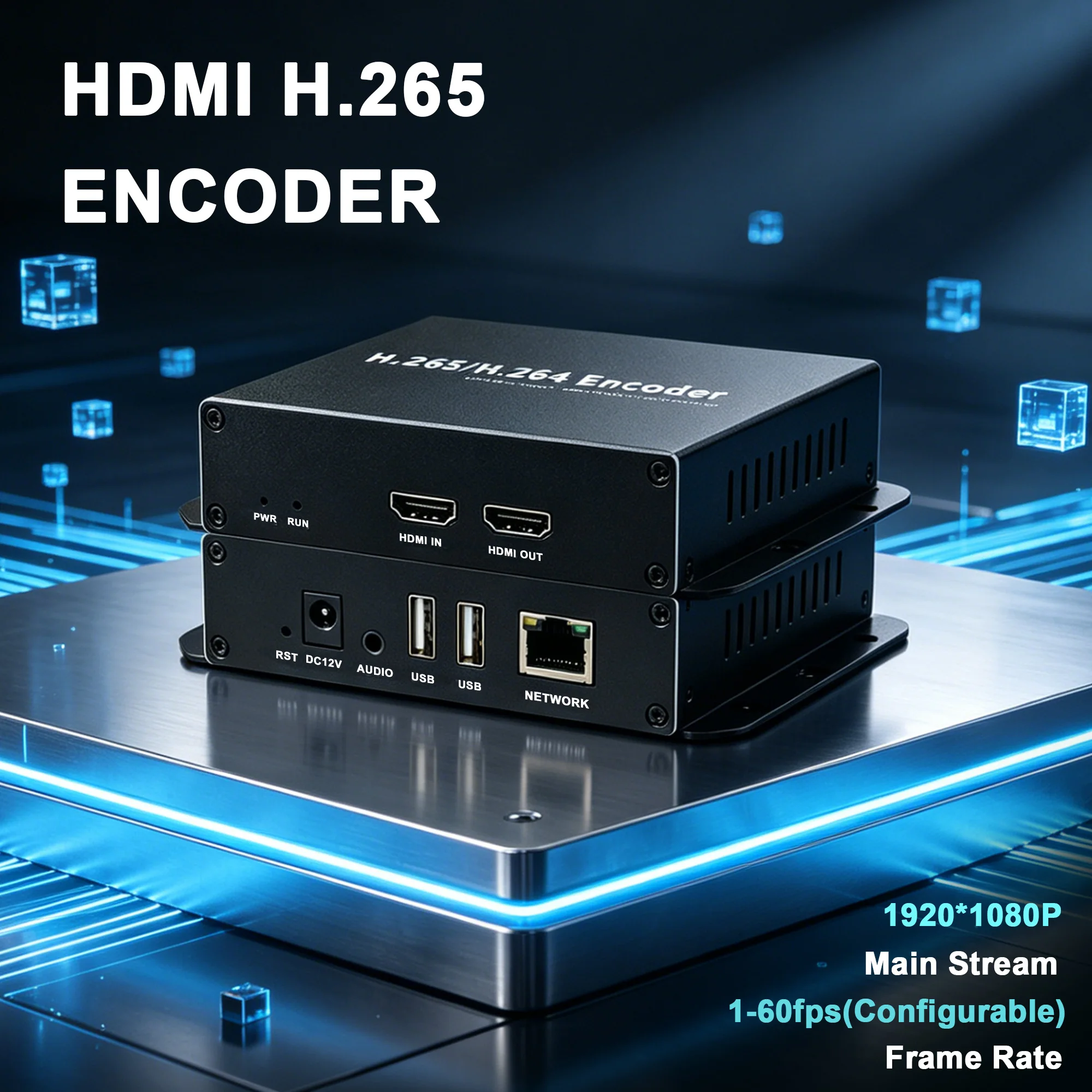 HD Audio and Video Encoder: HD-to-IP Conversion, H.265, H.264, HEVC, RTSP, RTMP, SRT, HLS Multi-Platform Live Streaming