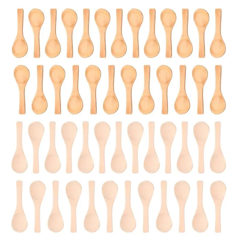 ABWZ-50 Pieces Of Small Wooden Spoon Mini Natural Spoon Wood Honey Teaspoon For Kitchen (Mixed Color)