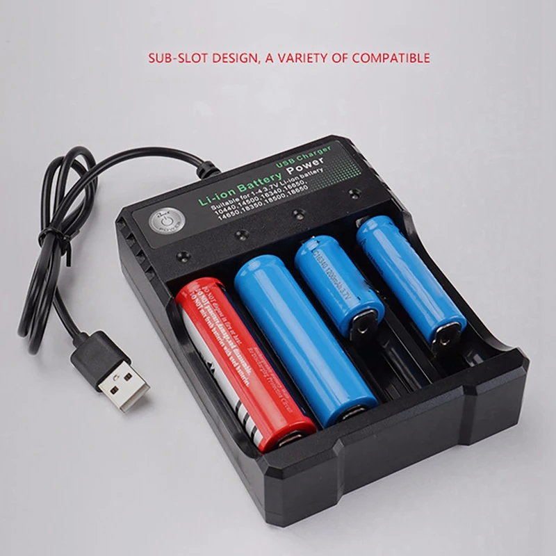 2X 18650 Lithium Battery Charger 4 Slot 3.7V Smart USB Charging Stand 14500 Bright Flashlight Charger