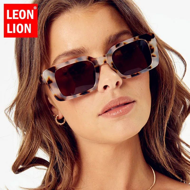 

Солнечные очки LeonLion в прямоугольной оправе для мужчин и женщин, винтажные зеркальные солнечные аксессуары с леопардовым принтом