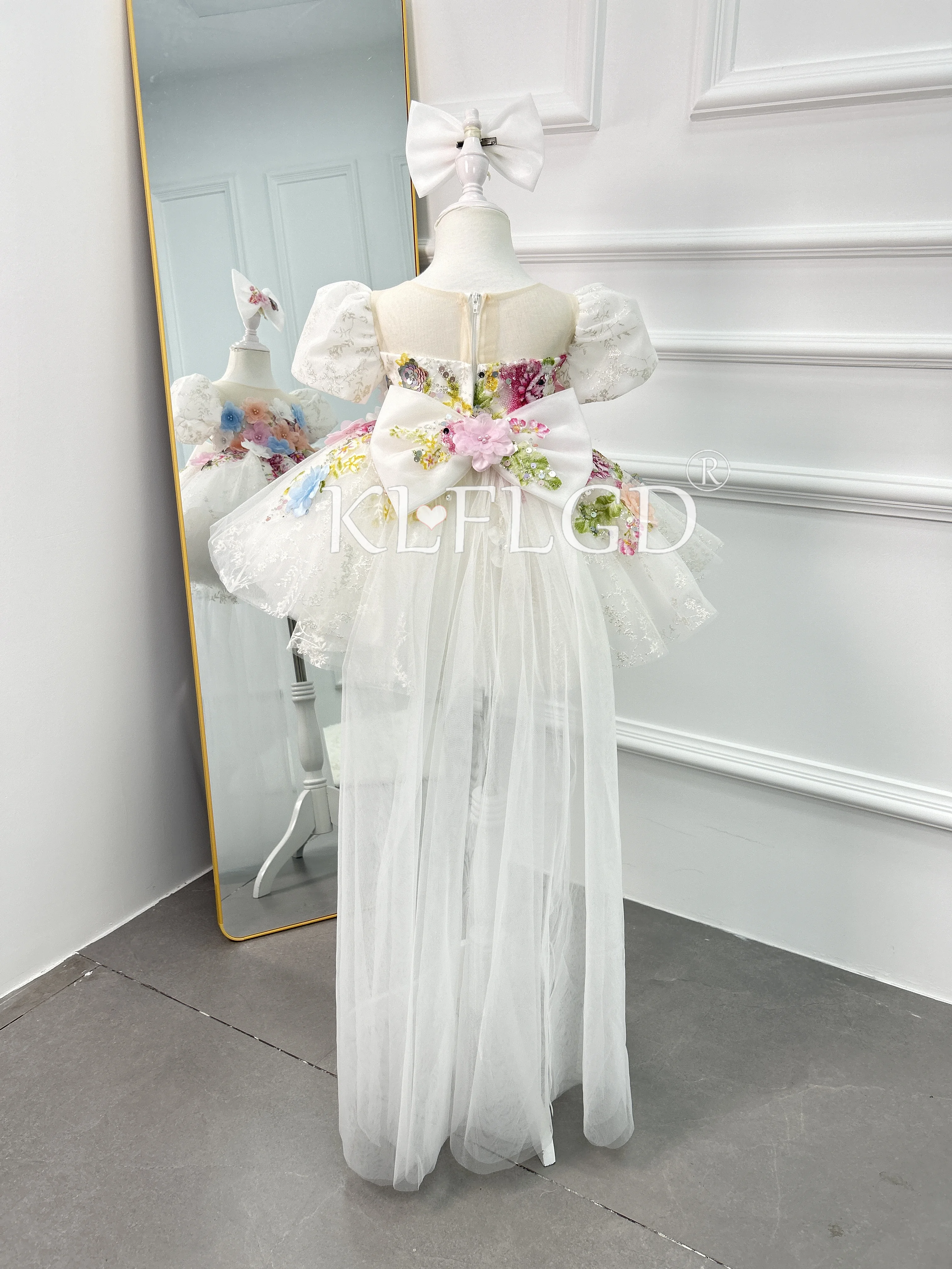 New white flower girl handmade haute couture wedding dress ornate elegant  lace girl prom evening dress bleach festival costume - AliExpress 1501