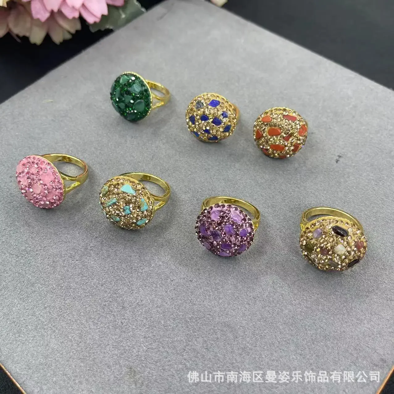 New pottery clay inlaid with natural rough stone live ring popular jewelry Fashion personalized original design jewelry
