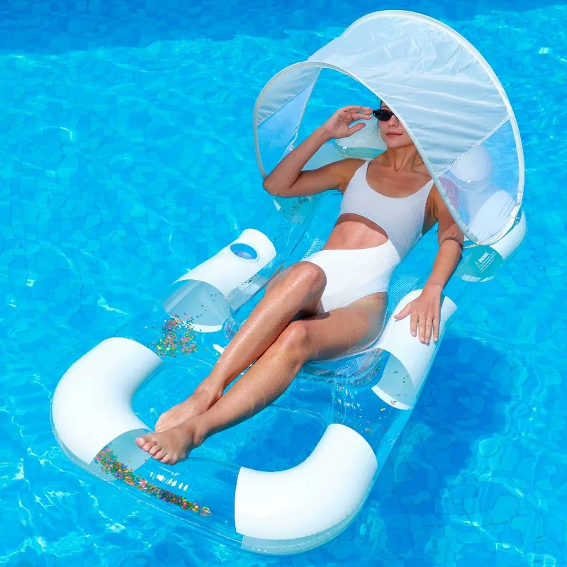 Swimming Pool Inflatable Floating Bed with Sunshade Water Lounger