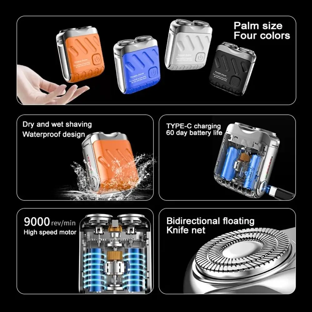 

Мини-мужская электробритва с двойной головкой, магнитный триммер для бороды Type-C, перезарядка, эффективное бритье, портативная роторная бритва для отца