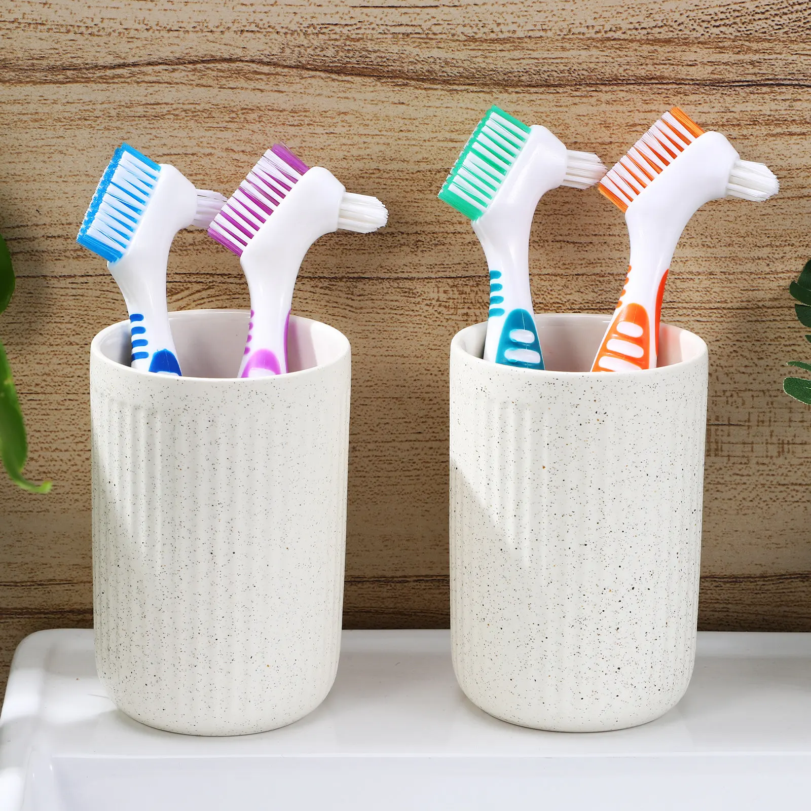 

4Pcs Denture Toothbrush Double Sided Design Soft Bristles Travel Convenient Denture Cleaner Brush