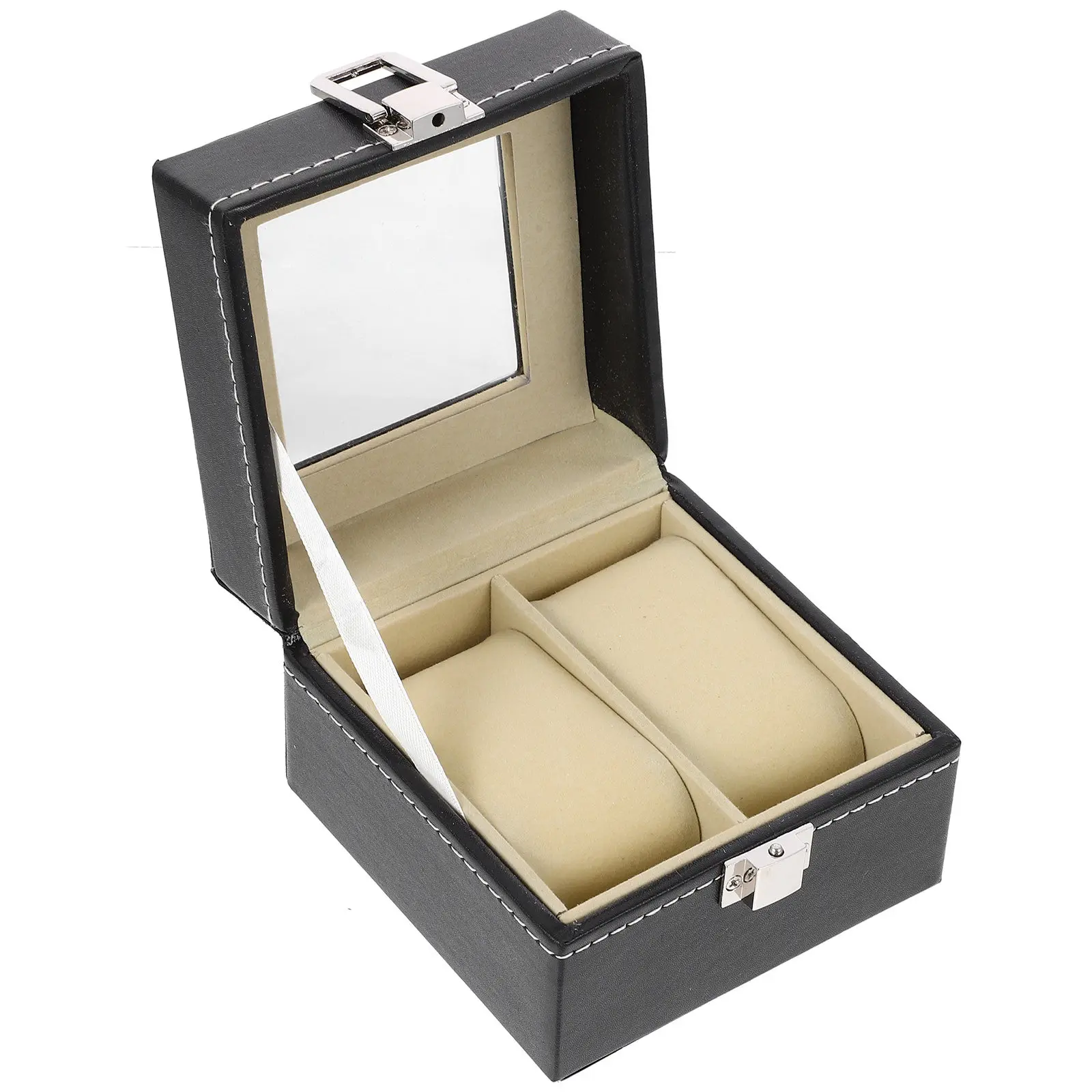 Premium PU Watch Box with Transparent Lid Lockable Jewelry Display Organizer for Smartwatch Straps Home Office Vanity