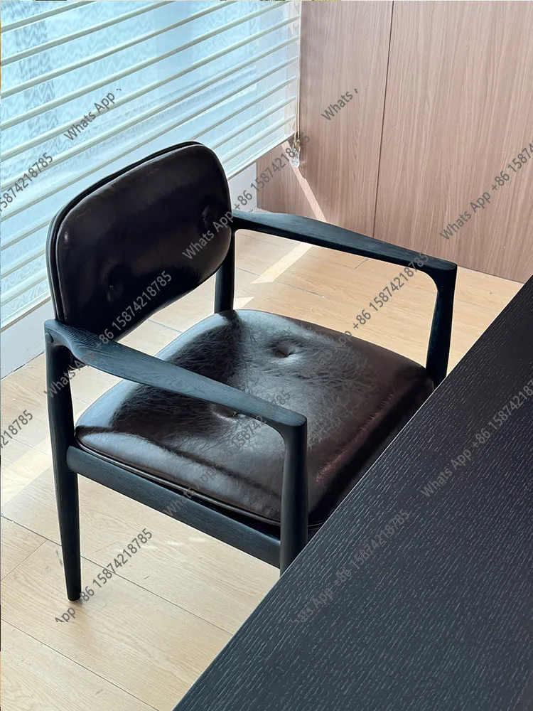 minimalist ash wood solid wood book chair high-grade oil wax leather minimalist style office chair