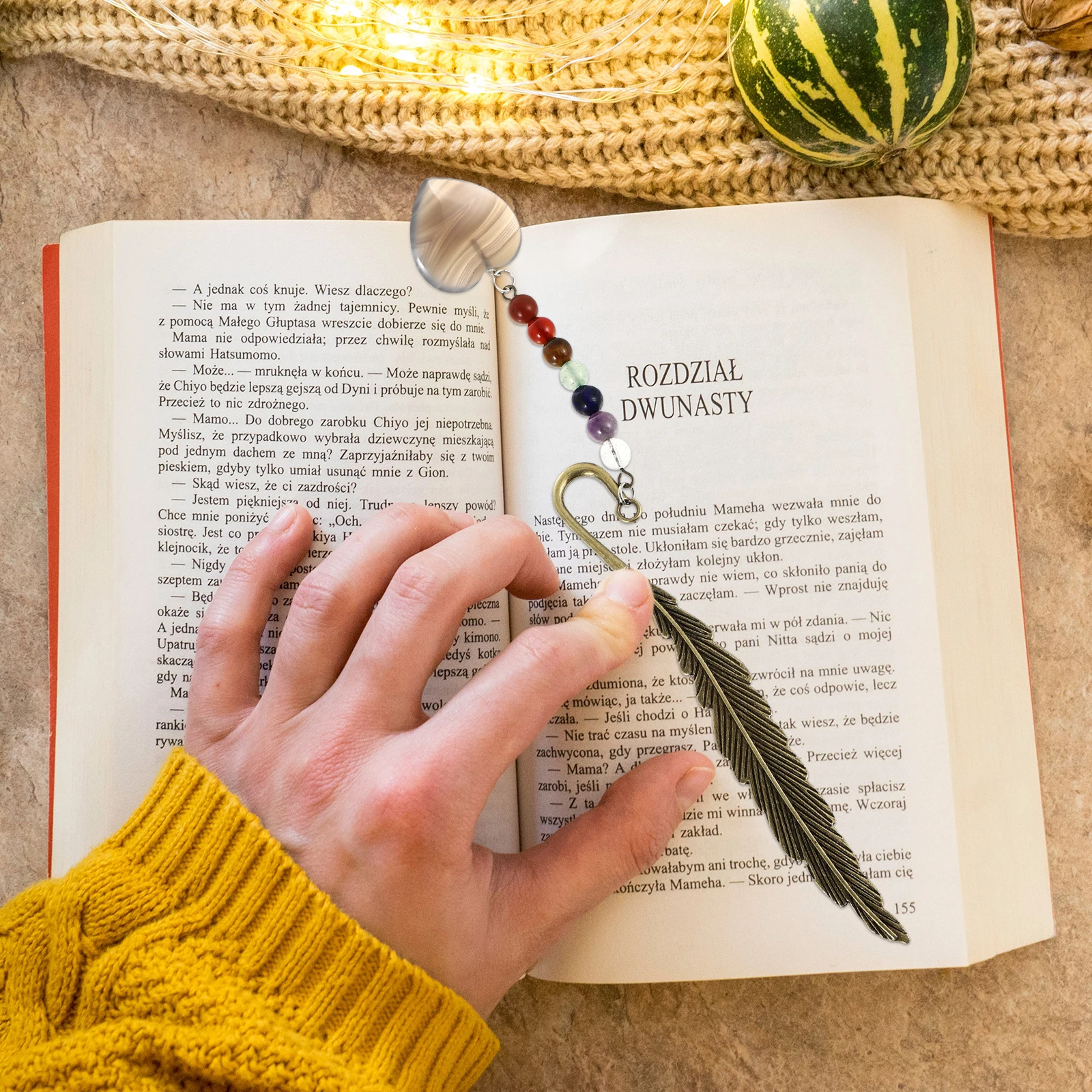 ที่คั่นหนังสือหินธรรมชาติพรีเมียม รูปทรงขนนกโลหะ ที่คั่นหน้าหนังสือตกแต่ง สำหรับนักอ่าน ของขวัญ สไตล์วินเทจ สีสันสดใส