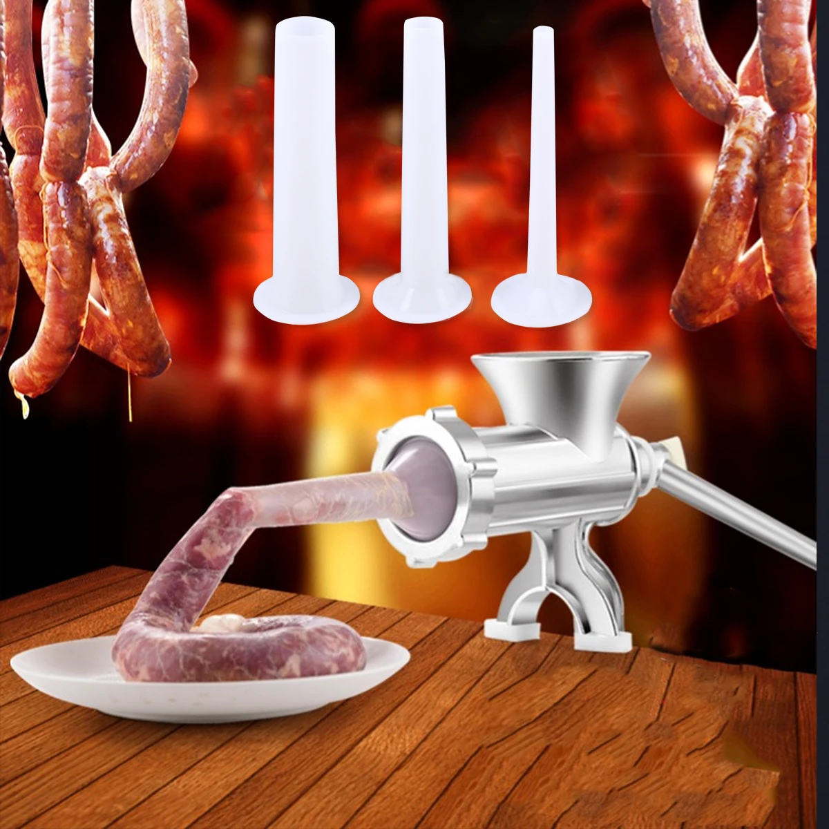 

6pcs Sausage Stuffer Tubes Extended Plastic Meat Filler Funnel For Home Restaurant Use Food Grade