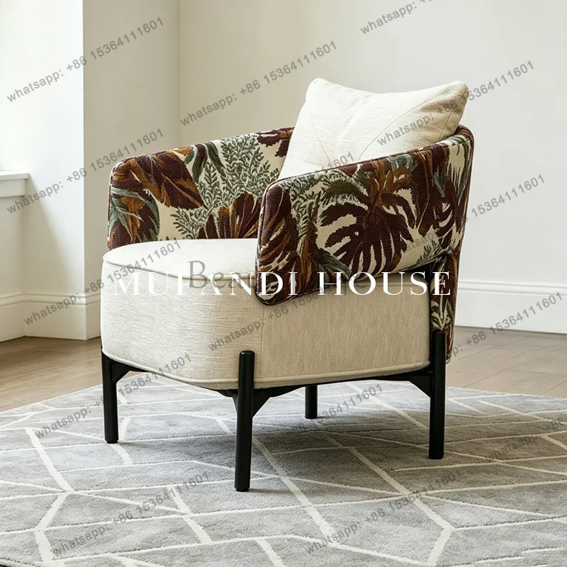 Tropical plant print single sofa chair retro light luxury living room bedroom fabric leisure chair