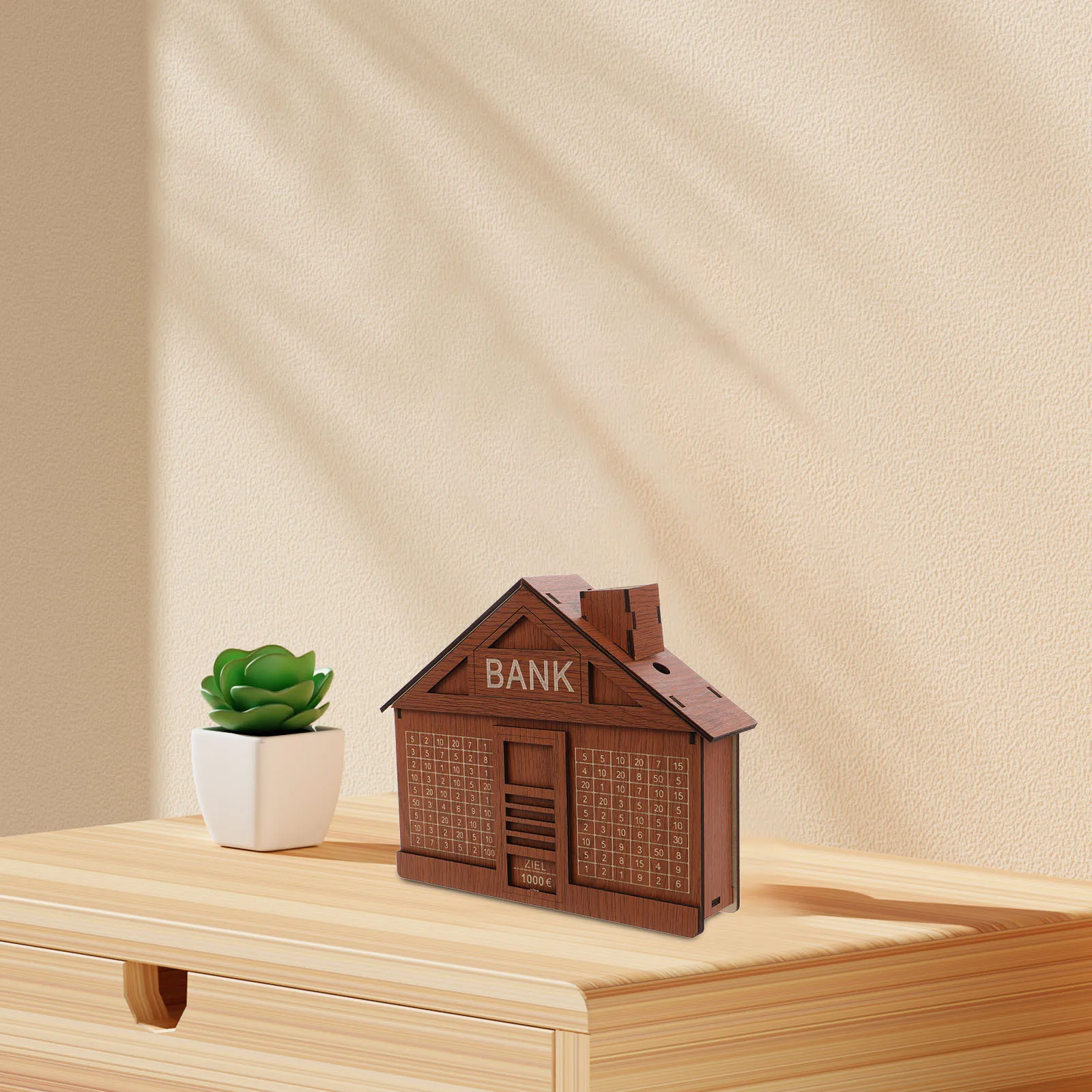 

Creative Wooden House Piggy Bank for Kids 1000 Dollar Savings Goal Decorative Money Saving Box for Bedroom Living Room Study