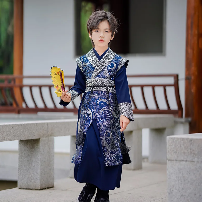 

New Winter Traditional Chinese Hanfu Children Boy Martial Samurai Knight Party Costume Kids Tang Suit Perform Outfits Cosplay