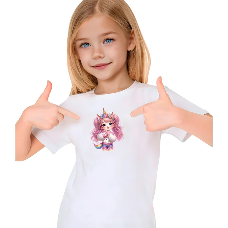 1piece Cute Girl Unicorn Birthday Wishes DTF Heat Transfer T-shirt Printed Stickers Iron On Children's Clothing Decoration