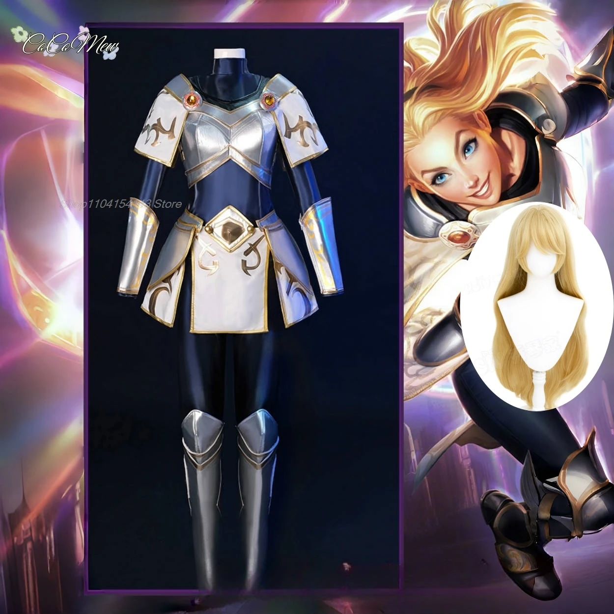 Game LOL The Lady of Luminosity Lux Cosplay Costume Lux Magic College Girl Uniform Women Costume Halloween Full Set gold Wig