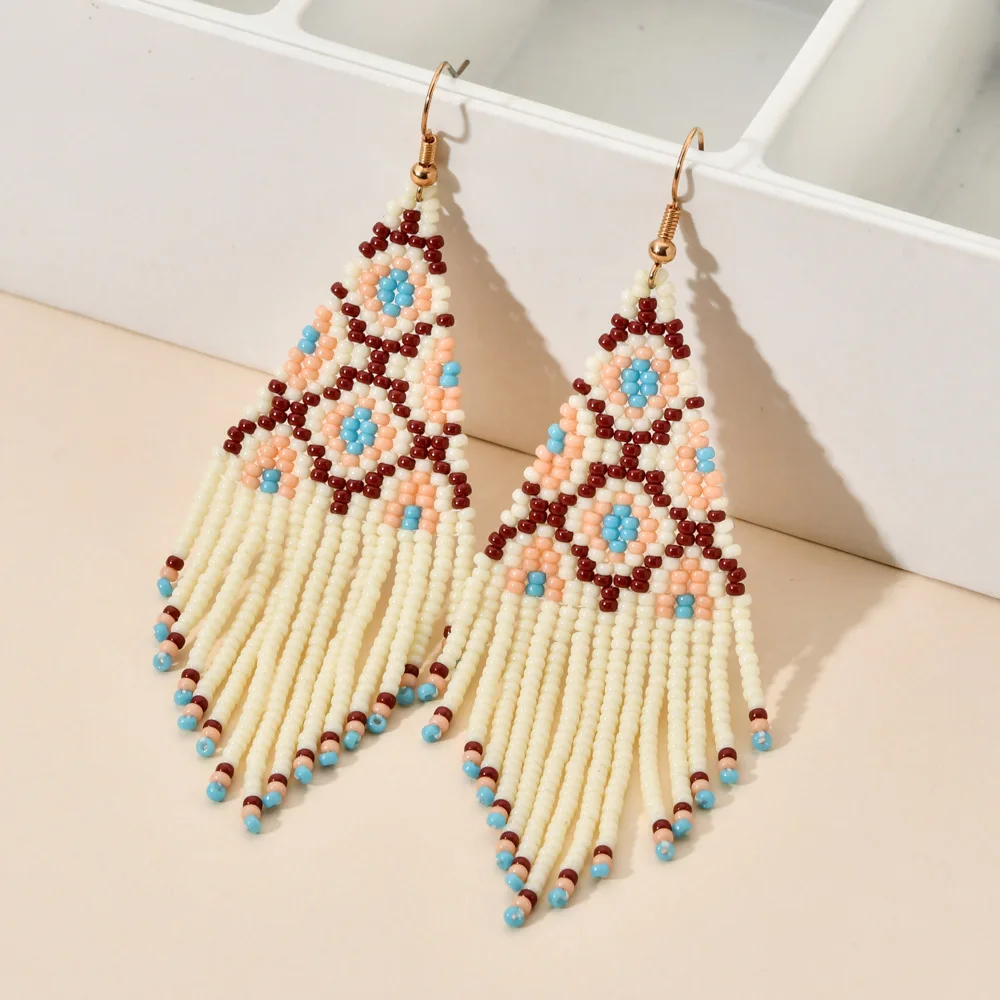 ZGMXR Rice bead earrings Tassels Flowers Versatile Hand-woven Bohemia Alloy Fashion Simple Woman Beaded earrings view 2