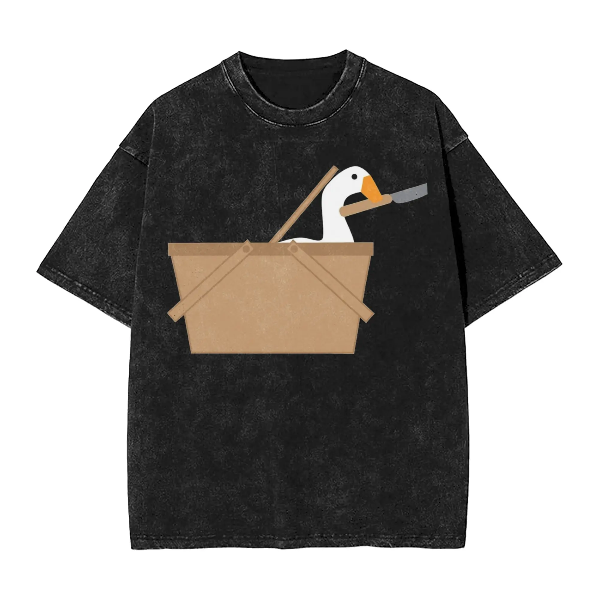 Picnic Surprise! It‘s a Goose   Untitled T Shirt Hip Hop Washed Harajuku T-Shirts Vintage Men Tops Streetwear Summer Tee Shirt