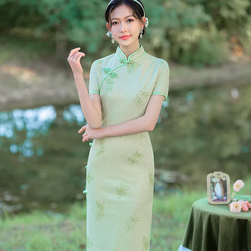 

Yourqipao Summer 2023 Improved Cheongsam Young Lace Green Sweet Gentle Skirt Qipao Chinese Style Evening Dress Banquet for Women