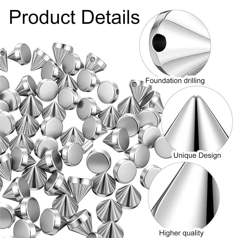 J1UL1N For DIY For Punkt Rock Style Leathercraft& Handicraft Accessories 200Pcs 8Mm Silver Spike Cone Studs