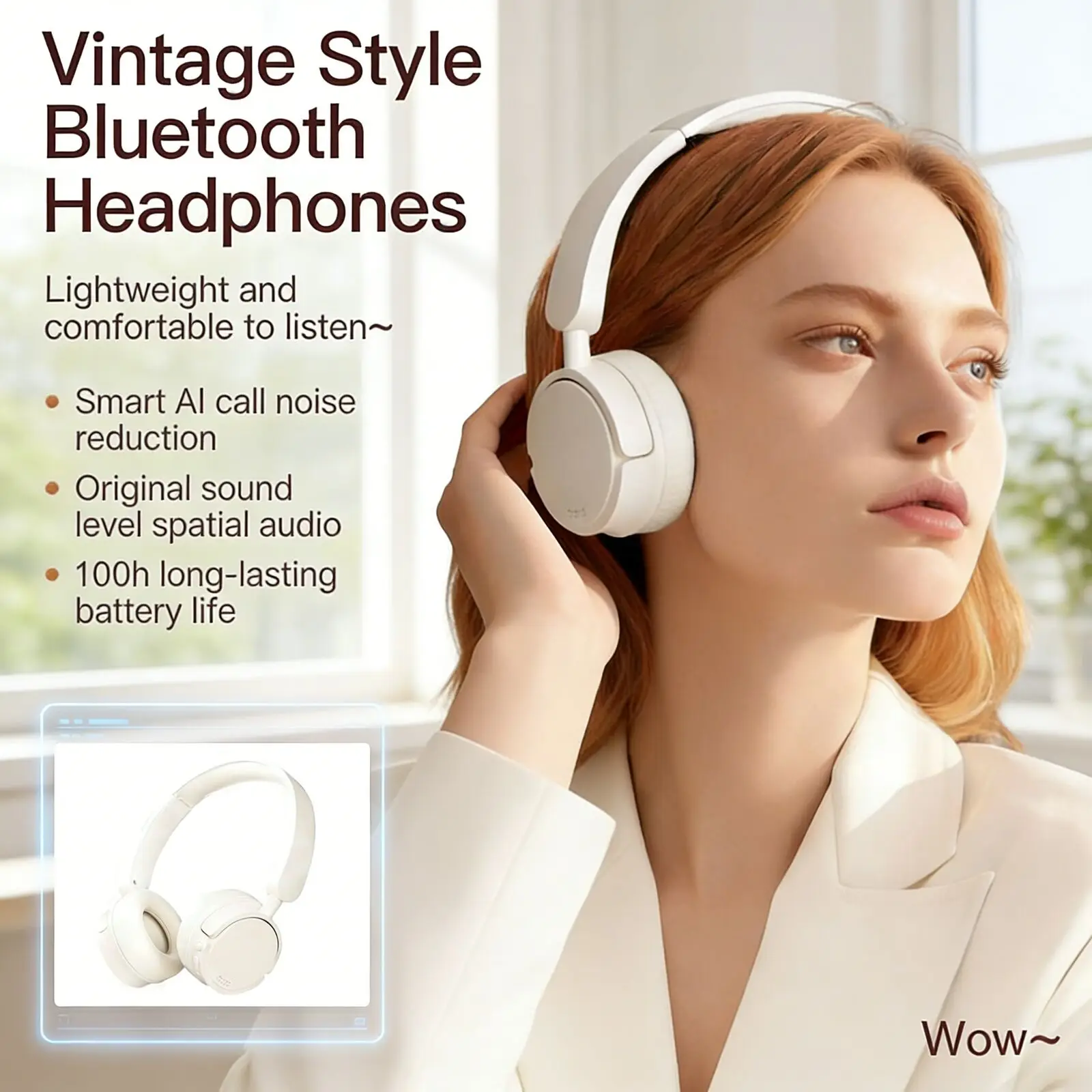 

Vintage Style Wireless Bluetooth Headphones Fashion Noise Cancelling Headset Long Endurance Ergonomic for Gaming Music Daily Use