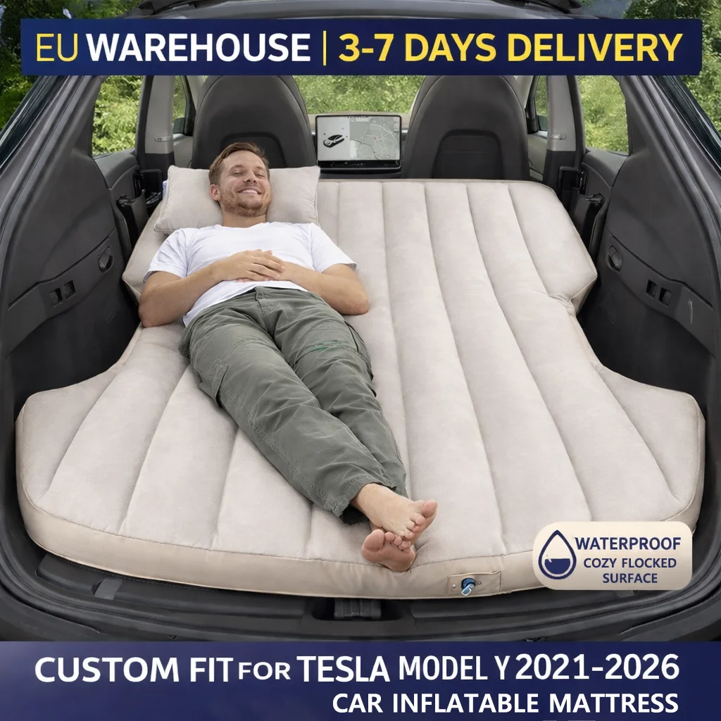 Tragbare Auto-Luftmatratze für Tesla Model Y 2021-2026 Beflocktes Kofferraumbett mit Luftpumpe Reise Outdoor Camping Ruheauflage