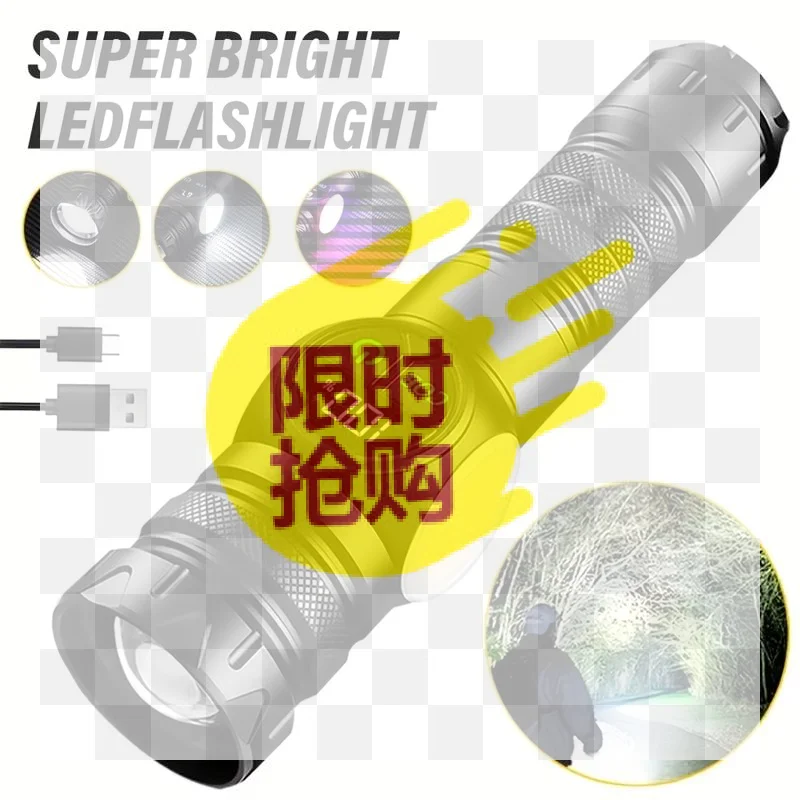 【ba】lanterna-led-de-alta-potencia-recarregavel-por-usb-tocha-magnetica-com-luz-lateral-cob-para-camping-pesca-com-zoom