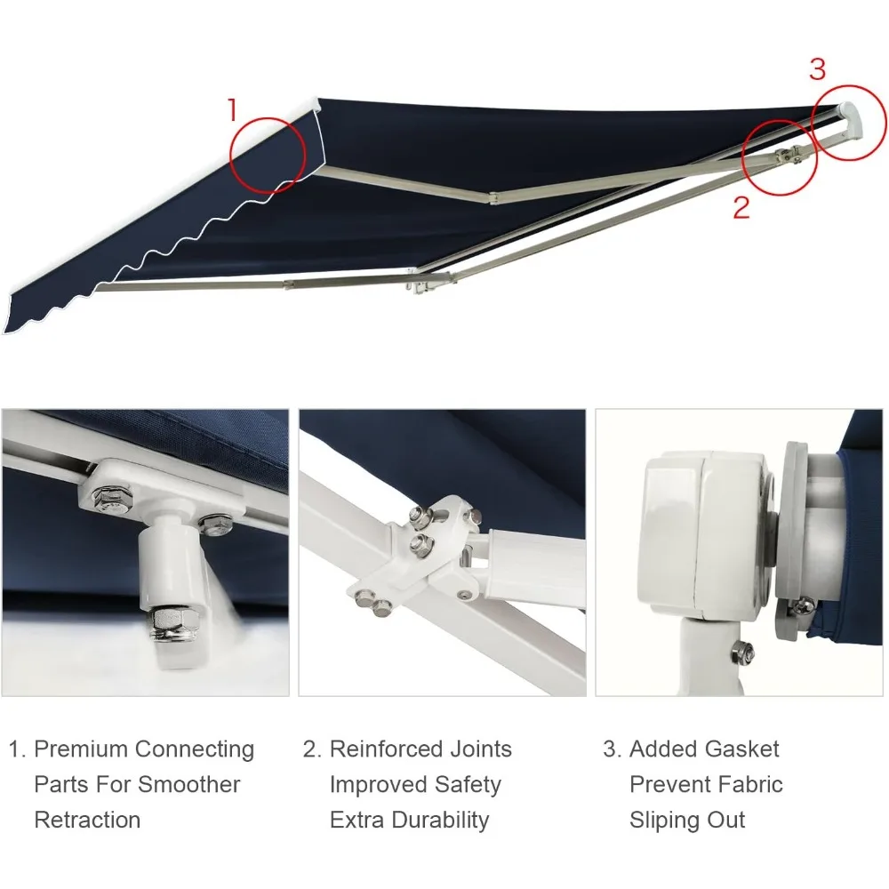 Sunshade Retractable Awning Outdoor 12'x8' Patio Awning Retractable Fully Assembled Awnings Tent Terrace Shade Garden Supplies